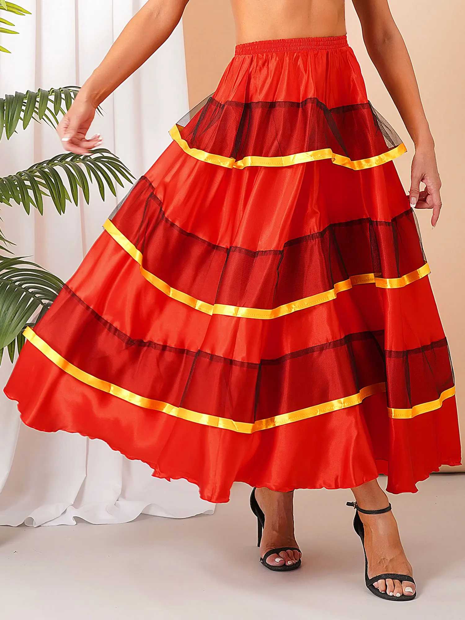 Rotes Stierkampf-Kostüm für Damen, Tango, Flamenco, spanischer Tanzrock, abgestufter Saum, Ballsaal, Spanien, Karneval, Festival, Bühnenkleidung