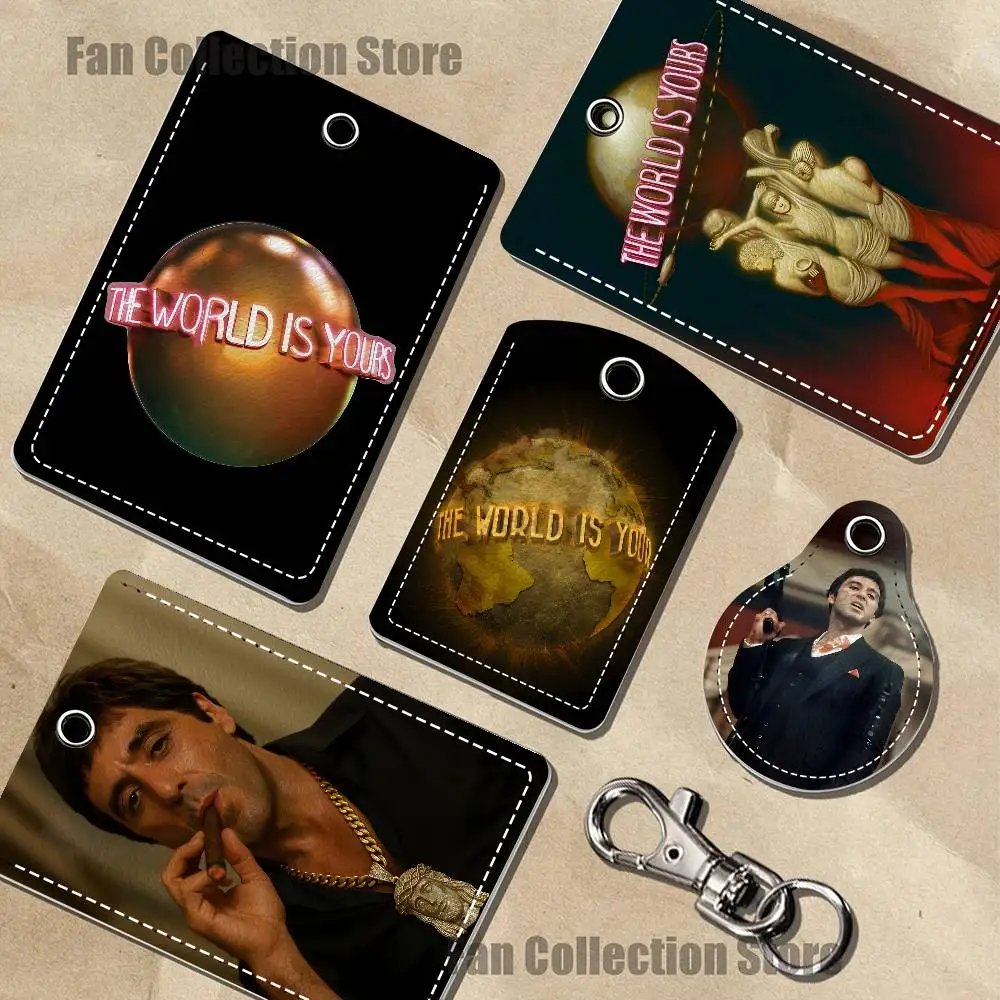 Scarfaces The World Is Yours Leather Card Holder with Exquisite Keychain purpose Case Air Tag Metro