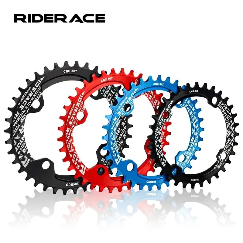 RIDERACE Bicycle Crank Chainring 104BCD Round Shape Narrow Wide 32T/34T/36T/38T Mountain Bike Crankset Chainwheel Single Plate