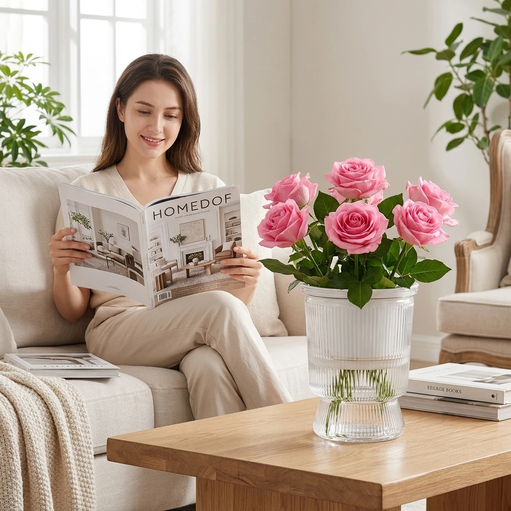 1pc Hydroponic Vase Shatterproof Plastic for Home Office Decor Self Watering Planter Clear Flower Pot Rose Lily Holder