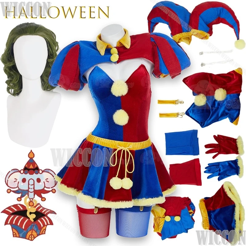 

Волшебный цирковой Джокер для девочек, карнавальный костюм на Хэллоуин, наряд для фанатов, женский боди в стиле аниме Comic Con и мини-юбка с перчатками, шляпа