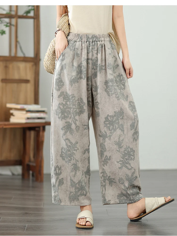 

Loose Lazy Style Thin Cotton Linen Wide Leg Pants Women Spring Summer Loose Versatile Casual Linen Nine Points Harlan Pants
