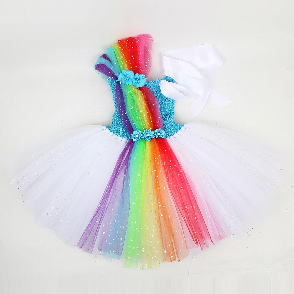 Sparkly Rainbow Pony Costumes for Girls Christmas Halloween Tutu Dress Kids Unicorn Horse Outfit Children Birthday Party Clothes image 5