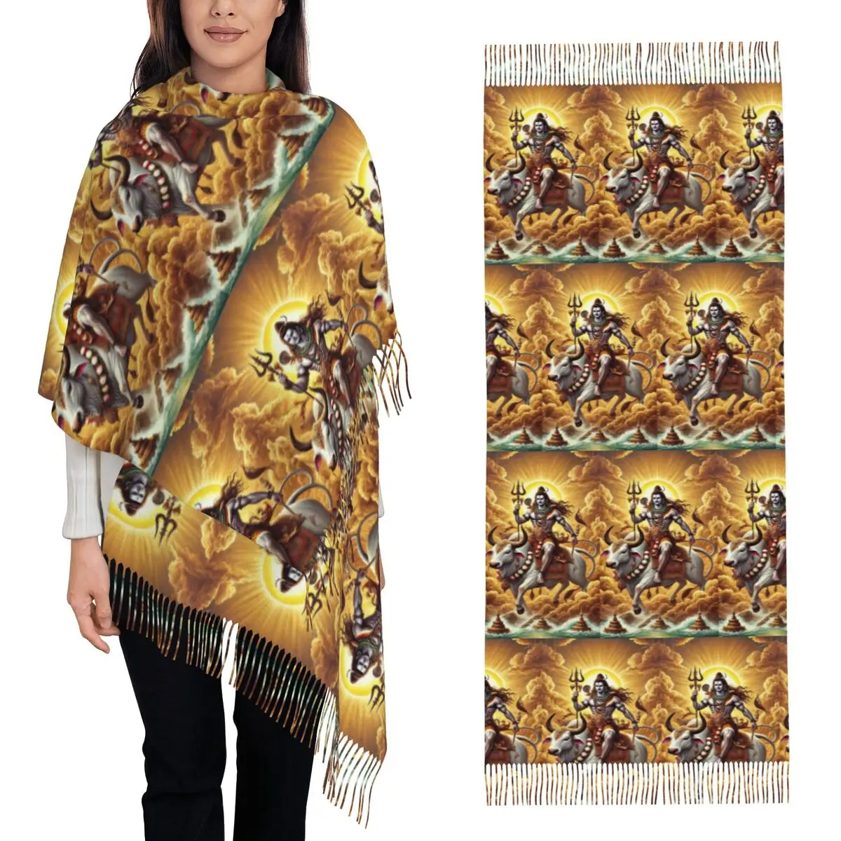 

Божественный шарф «Трибул и Дару» Лорд Шива, шарфы с кисточками для женщин, мягкие теплые шали и накидки, большая осенне-зимняя шаль