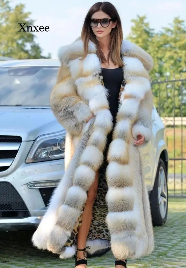 

New Winter Fur Coat Mid-Length Hooded European and American Imitation Fur Coat Fur Warm Long-Haired Coat