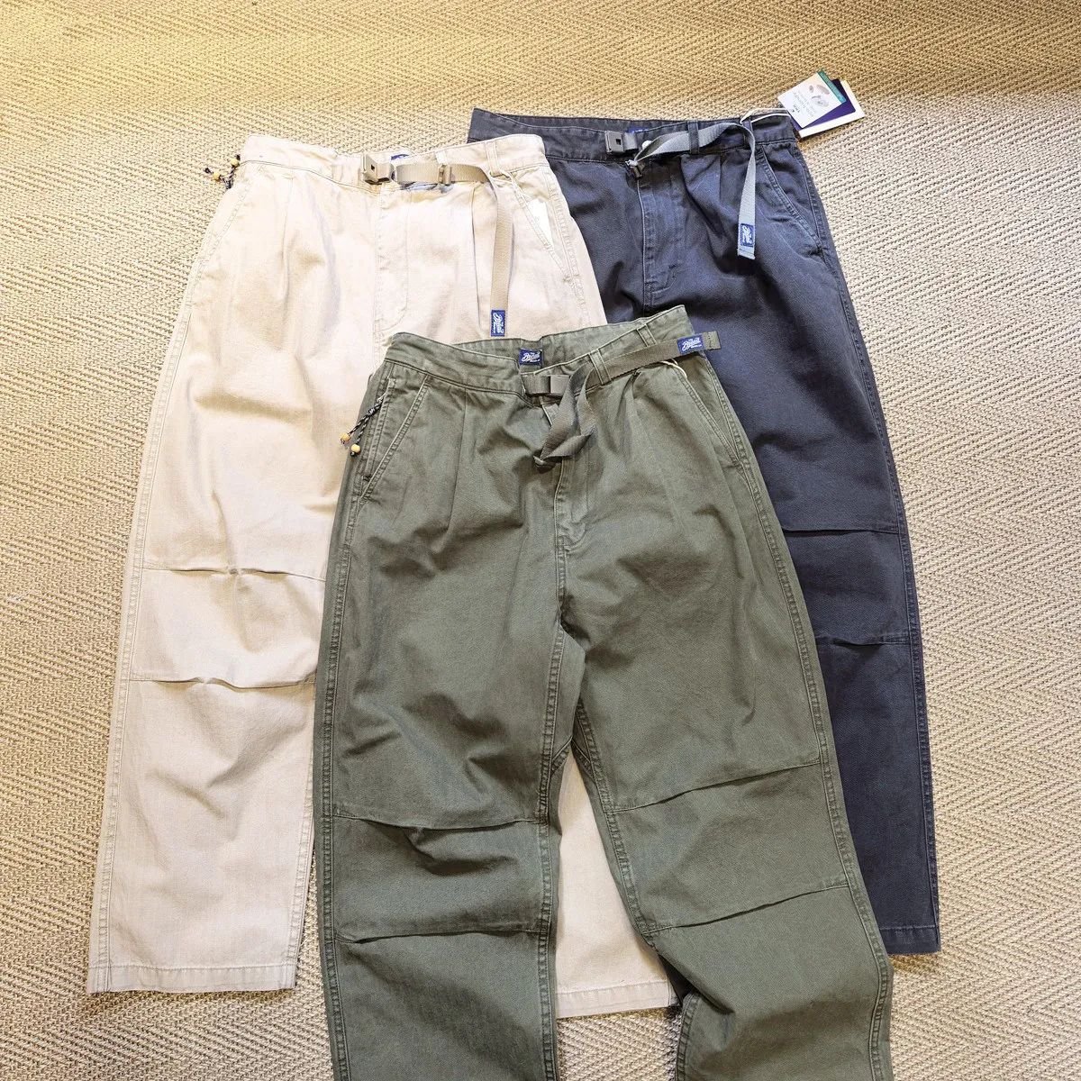Amekaji Wear Herringbone Oblique Thick Fabric Distressed Cargo Tapered Pants Japanese Leisure Overalls