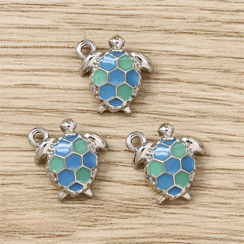 5 Stück 12x12mm Cartoon-Tier-Anhänger aus Emaille-Legierung, Schildkröten-Anhänger für die Schmuckherstellung, Ohrringe, Halsketten, Armbänder, DIY-Geschenke – Detail 4