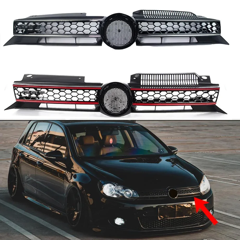 

GTI Style Car Front Bumper Centre Grille For Volkswagen Golf 6 MK6 2009-2013 Honeycomb Mesh Upper Grille Front Racing Grills