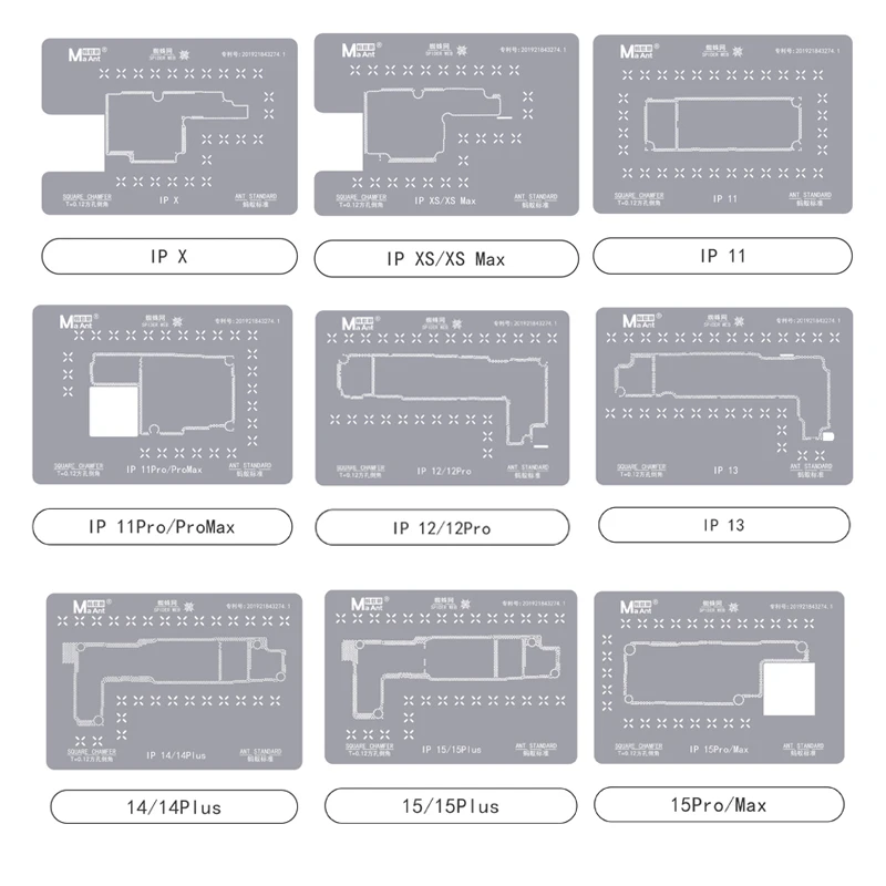 Plantilla de reparación BGA para iphone X/XS MAX/11/11PRO MAX/12/12MINI/12PM/13/13MINI/13PM/14/14PLUS/15 placa base de capa media, 1 Uds.