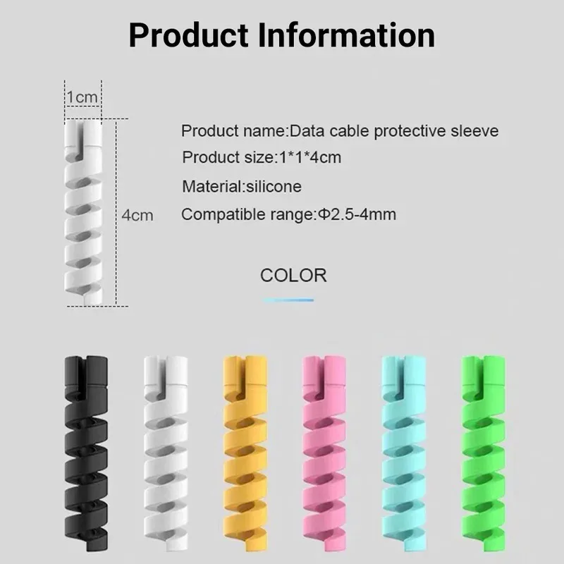 5/10/20/50pcs Cable Protector Silicon Data Cable Spiral Winder Wire Cord Organizer Cover For iPhone Phone USB Charger Cable Cord image 5