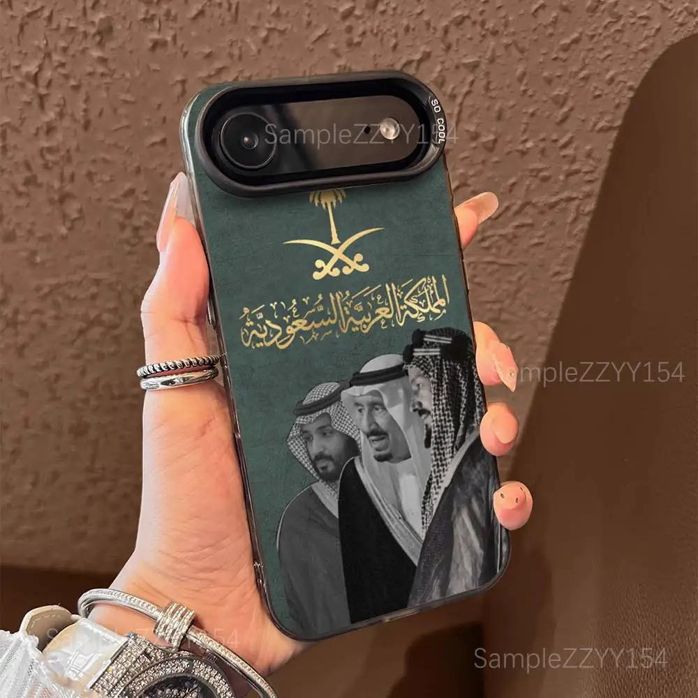 حافظة هاتف بعلم المملكة العربية السعودية لهاتف آيفون 17,16,15,14,13,12,X,8,Pro,Max,Plus,E,SE4,Air,Mini Black IMD Matte #2