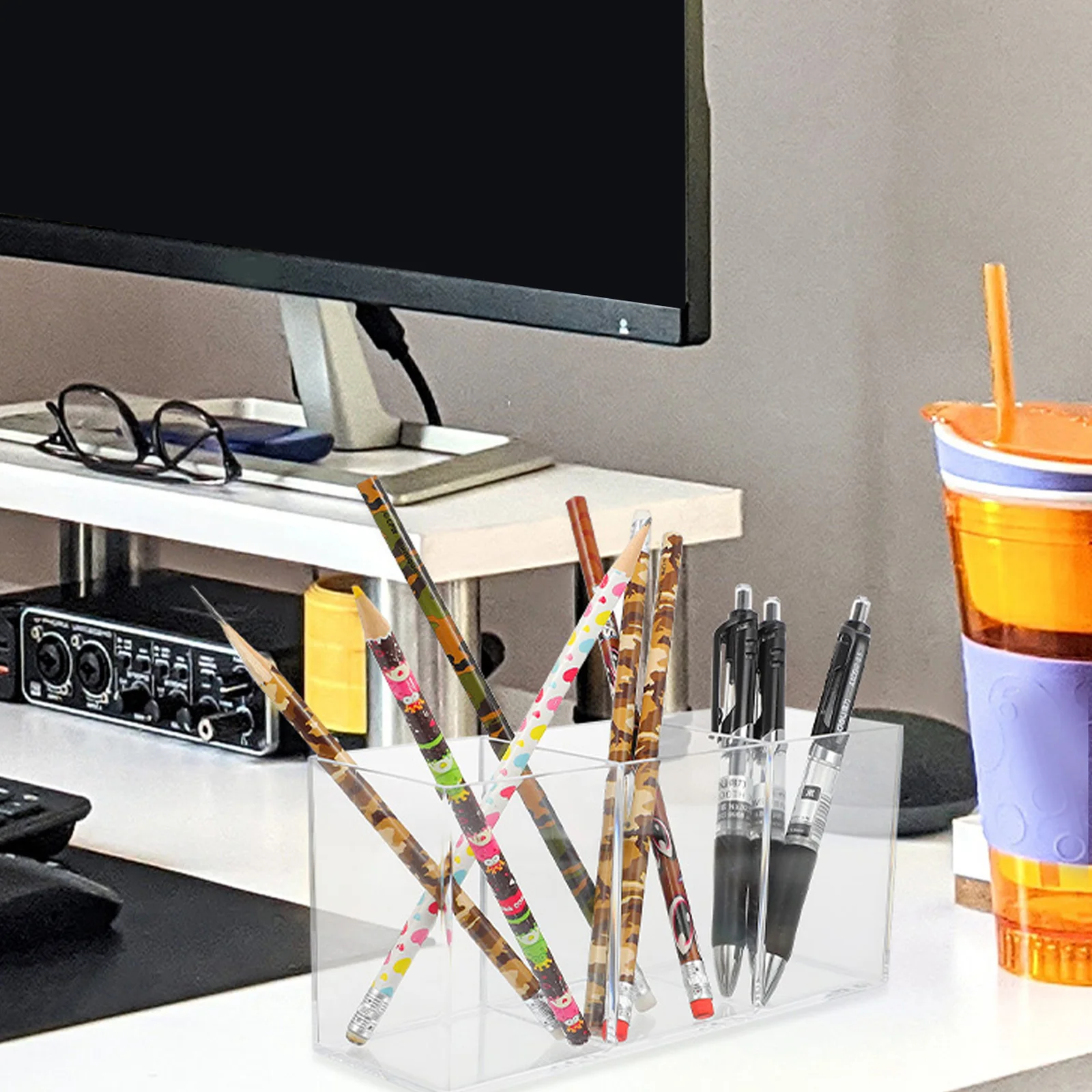 

Acrylic Pen Holder Multifunctional Storage Basket Desk ganizer Makeup Brush Holder Desktop Decor Stationery ganizer