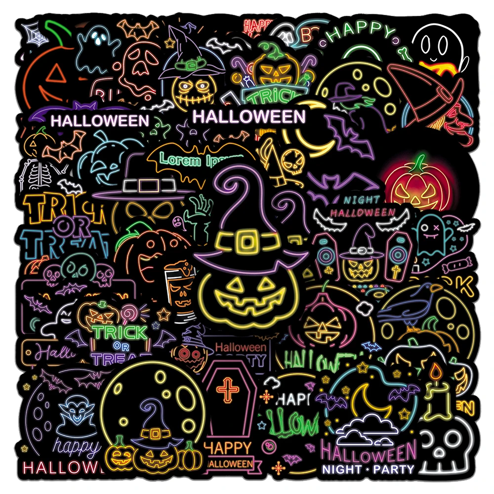 50pcs Cool Halloween Neon Style Stickers Graffiti DIY Decoration Laptop Phone Fridge Luggage Waterproof Cartoon Decals Toy