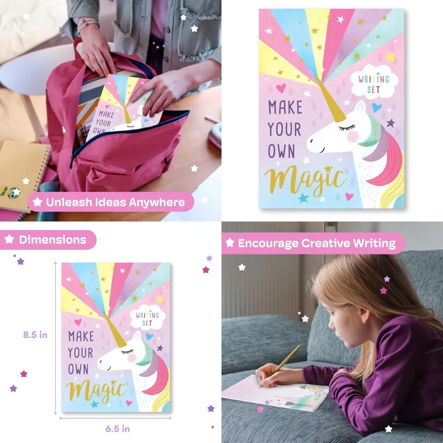 

Colorful Stationery Set for Girls with Unicorn Theme - Includes Paper Envelopes Stickers and Writing Supplies - Ideal for Creat