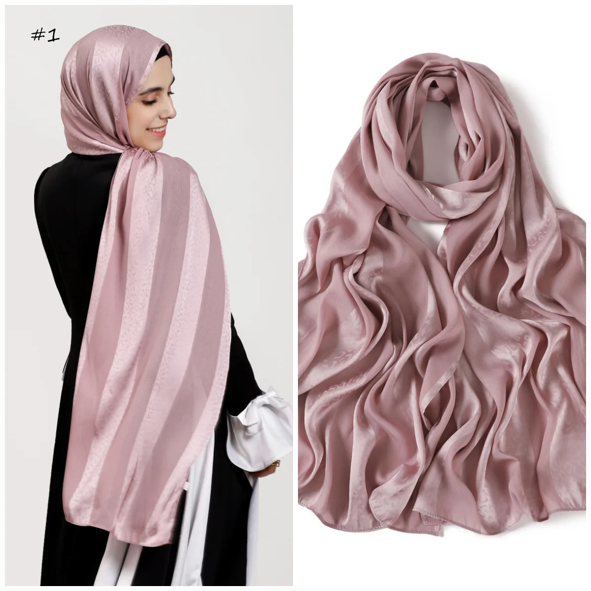 Elegante Muslimische Hijab Frauen Böhmischen Weichen Satin Islam Ramadan Hijabs Foulard Femme Schal Wrap Schal Kopftuch Bufanda Stirnband – Detail 14