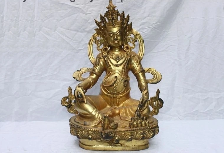 19 Tibet Buddhism Copper Bronze Gilt Yellow Jambhala Mammon Buddha Statue