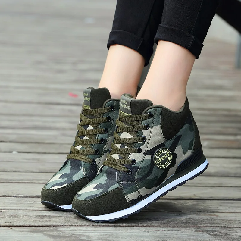 Girl Camo Height Increasing Casual Shoes Size 34-42 Thick-Soled Daddy Shoes Mesh Lace Up Daily Walking Sports Footwear