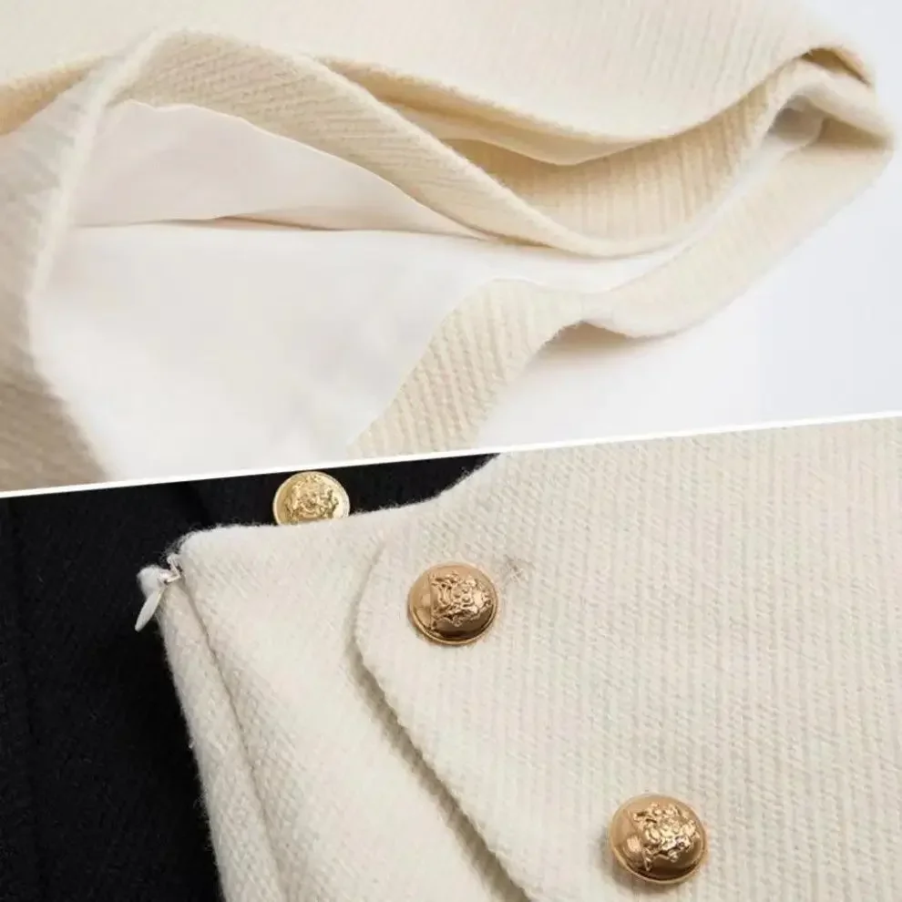 

Korean Fashion High-waisted Tweed Style Slim A- Line Skirt For Women Spring Autumn Solid Commute Mini Skirt