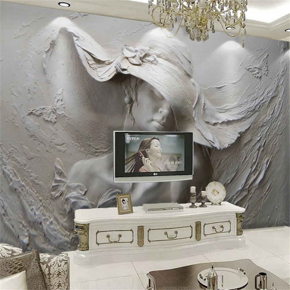 Papier peint mural féminin en relief personnalisé, sculpture de beauté, luxe pour salon, décoration murale en relief, peinture décorative pour la maison.