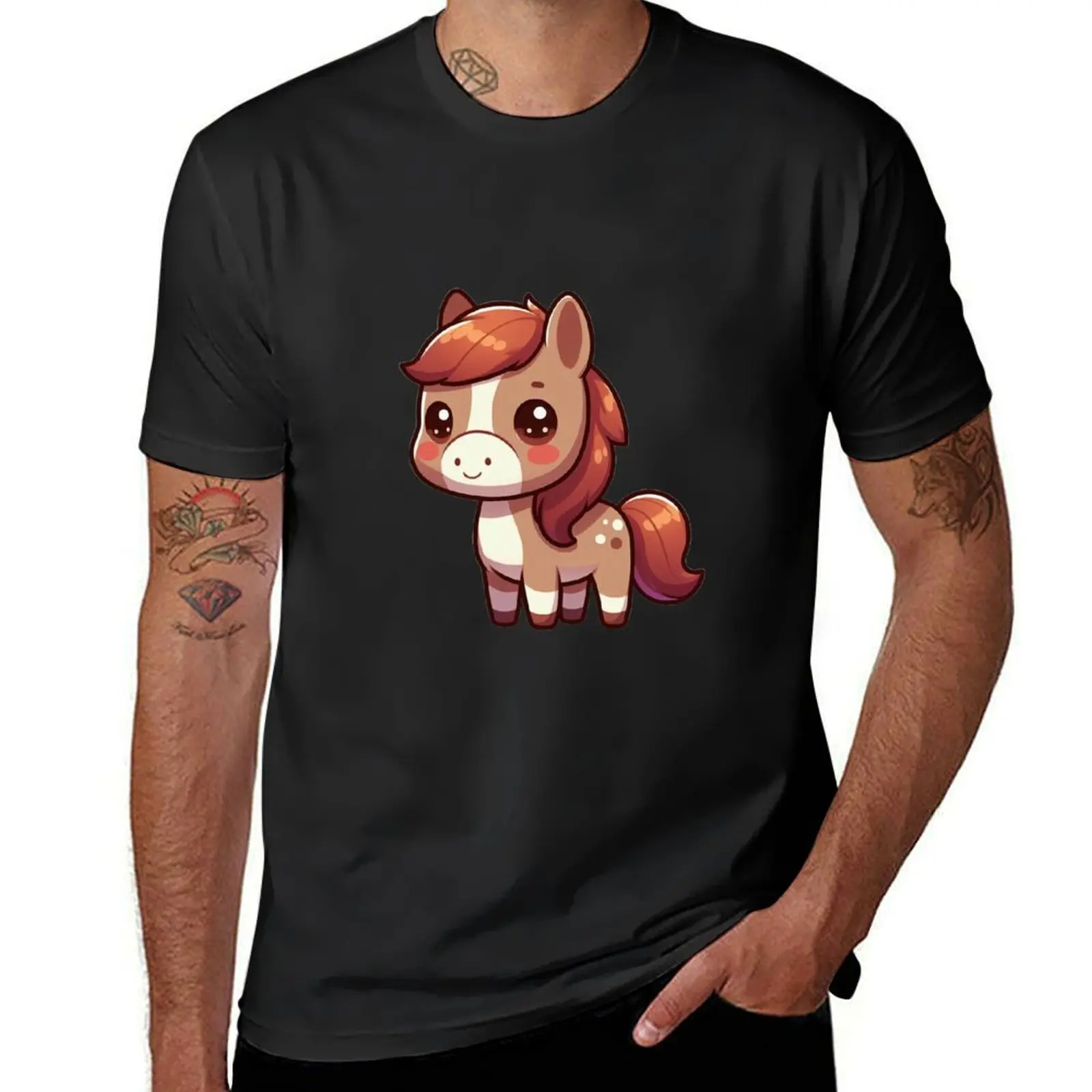 AdToskawaii-T-shirt Pony Shibi pour homme, sweat-shirt graphique, noir