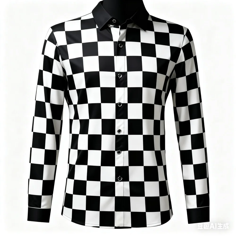 

Men's New Bright Color Plaid Checkered Shirt Black and White Classic Printed Long-sleeved Shirt for Men Soft and Comfortable Top