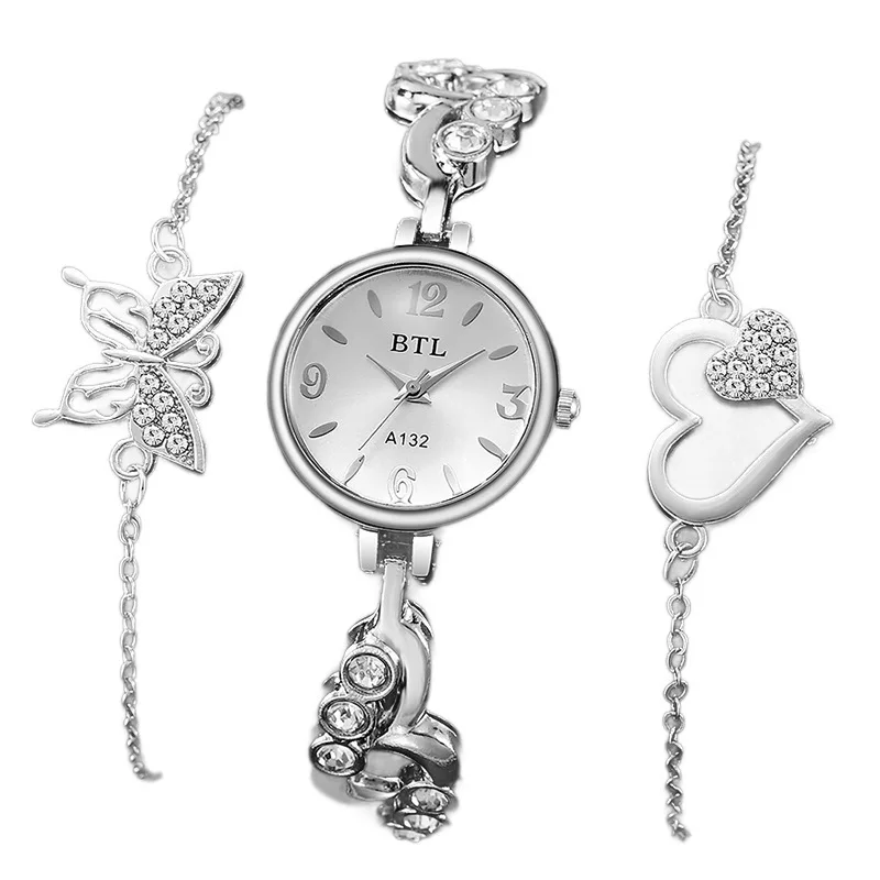 Ladies' new trend round diamond dial steel strap quartz watch fashionable diamond bracelet noble atmosphere holiday gift