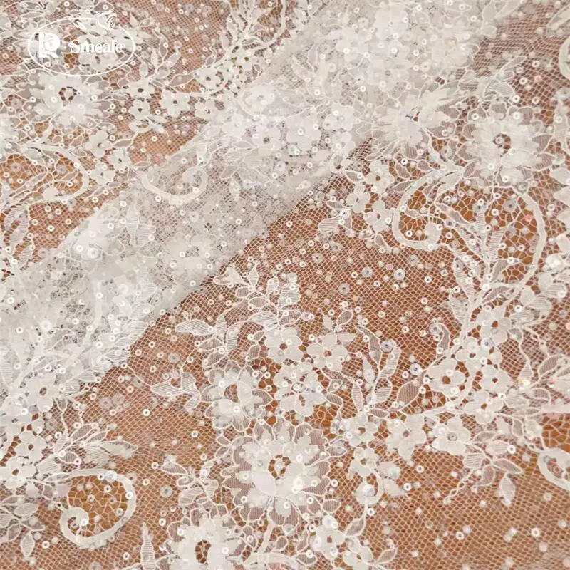 

3Yards.Beads Flash Sequins Eyelashes Lace Fabric.Advanced Customization Bridal Wedding Fabric.Luxury Evening Dress French Lace