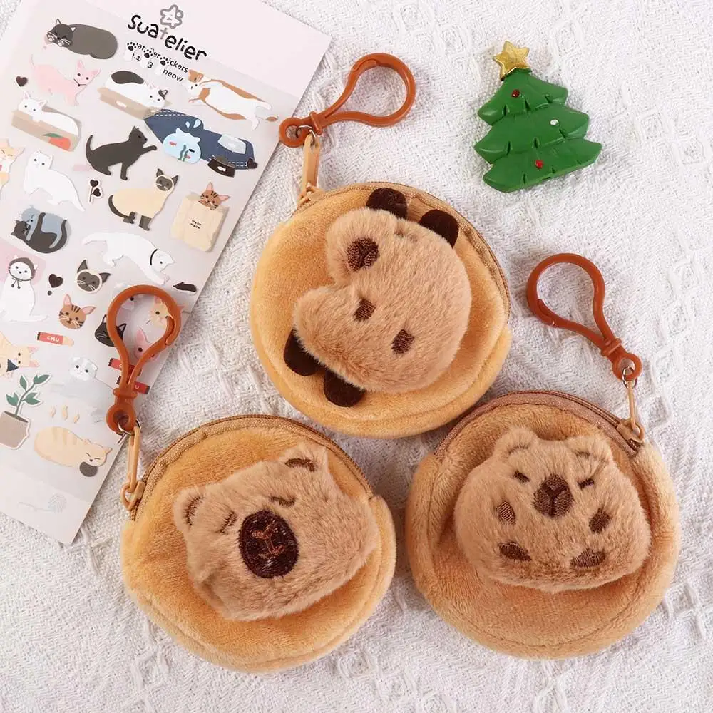 Cartoon Animal Capybara Plush Coin Purse Large Capacity Ugly Doll Small Capybara Handbag Korean Style Makeup Lipstick Bag