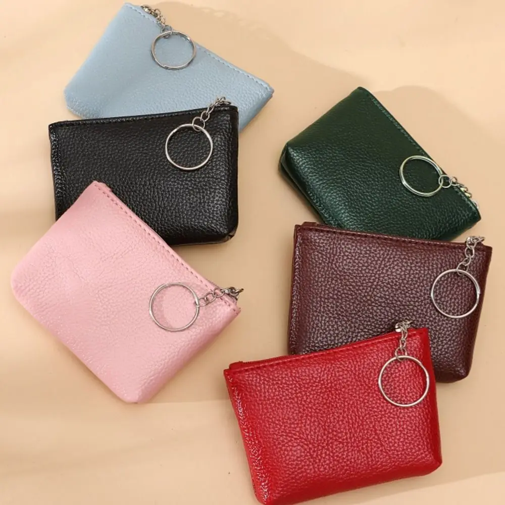 Llavero Vintage de cuero PU para mujer, monedero de Superficie suave, Mini bolsa de lápiz labial, bolsas de almacenamiento de tarjetas ligeras de moda