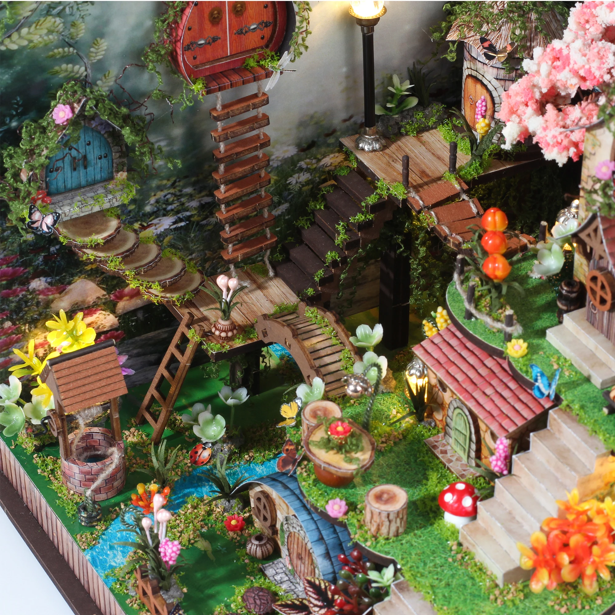 DIY ไม้อาคารจิ๋วชุดกระซิบ Woods Cottage บ้านตุ๊กตาพร้อมเฟอร์นิเจอร์ Forest Casa Dollhouses สําหรับของขวัญเพื่อน