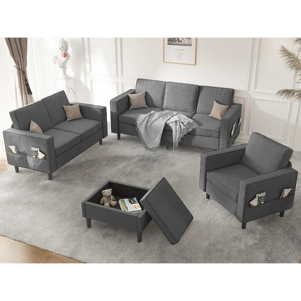 

78" W Sectional L Shaped Sofa Couches Set Living Room Sets Furniture 4 Pieces, Small 3-Seater Sectional Couch and Loveseat