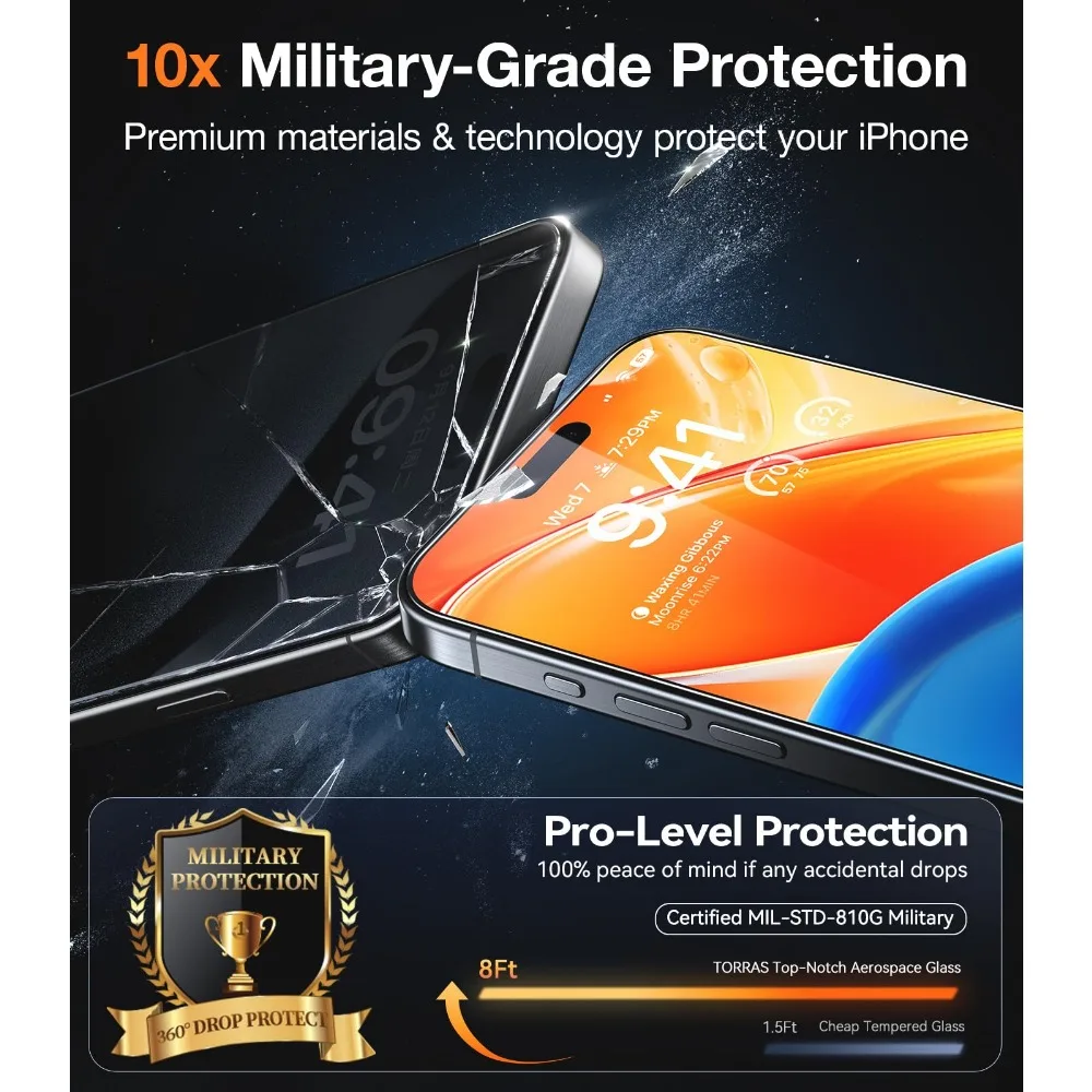 TORRAS Premium Screen Protector for iPhone 15 14 13 Pro Max Tempered Glass Easy Installation Automatic Dust Removal