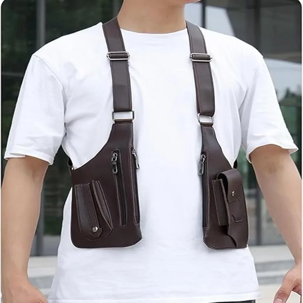 Bolsa táctica de pesca para exteriores, con múltiples bolsillos, correa doble para los hombros, diseño antirrobo, impermeable, fabricada en PU, de uso múltiple y para llevar al hombro, ideal para hombres.