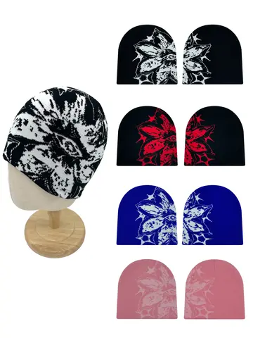 1PCS personalized trend large patterned jacquard knitted hat, street outdoor sports skullcap, unisex beanie