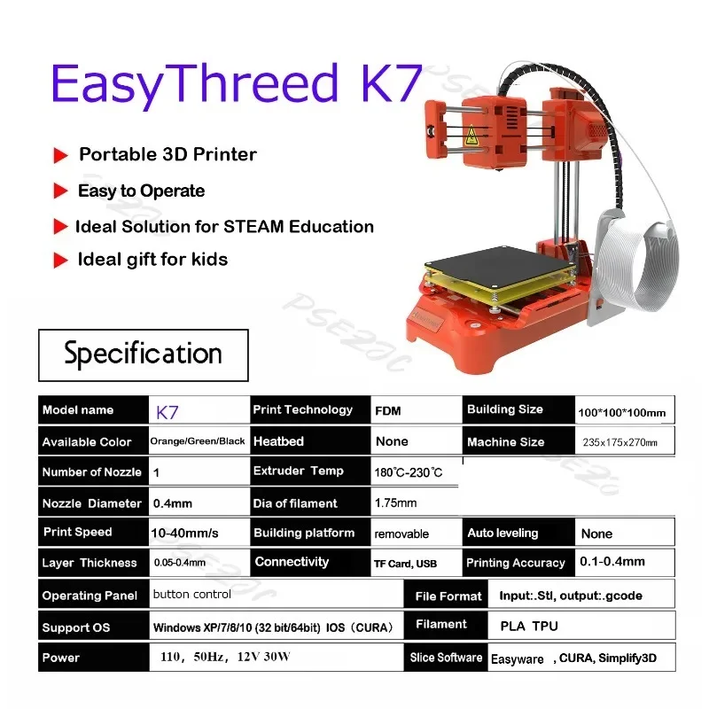 K7 Mini Low Noise Desktop Portable Easy To Operate Entry Level Small 3D Printer for Students DIY Home Compatible