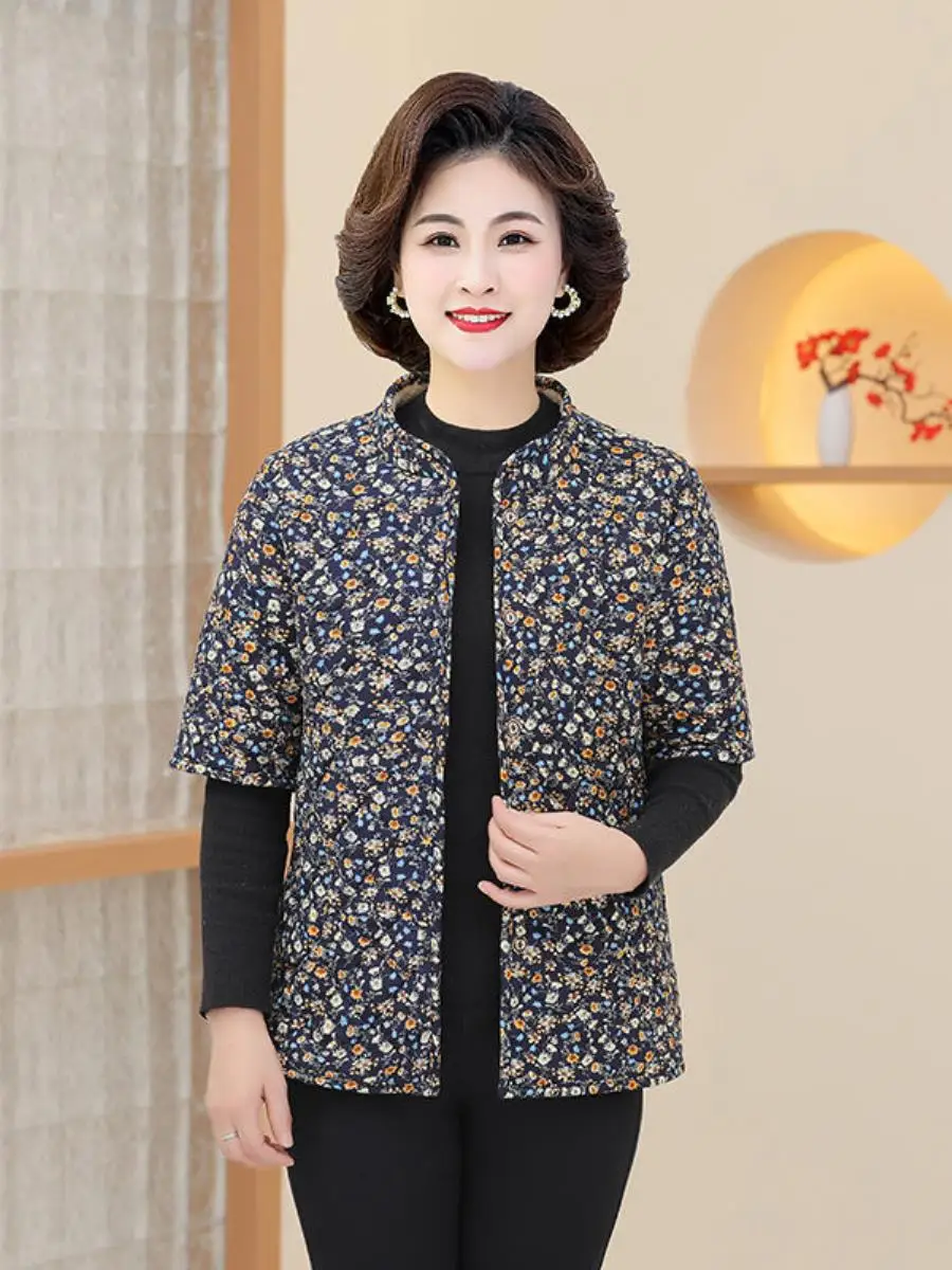 

Thiened Fce Lined Loose Svel Jaet for Middle-Aged And ly Women Autumn Winter Cotton Vest Long Sve f S...