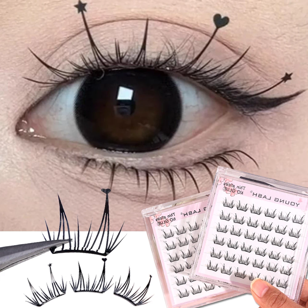 72Clusters Individual Eyelashes Natural Volume DIY Eye Lash Clusters Non-glue Butterfly Heart Star Self Adhesive Lash Extension