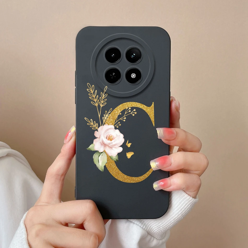 Cases For OPPO Realme12 12x 5G Elegant Rose Letter Soft Liquid Silicone Lens Protective Back Covers For Realme 12 X Bumper Funda