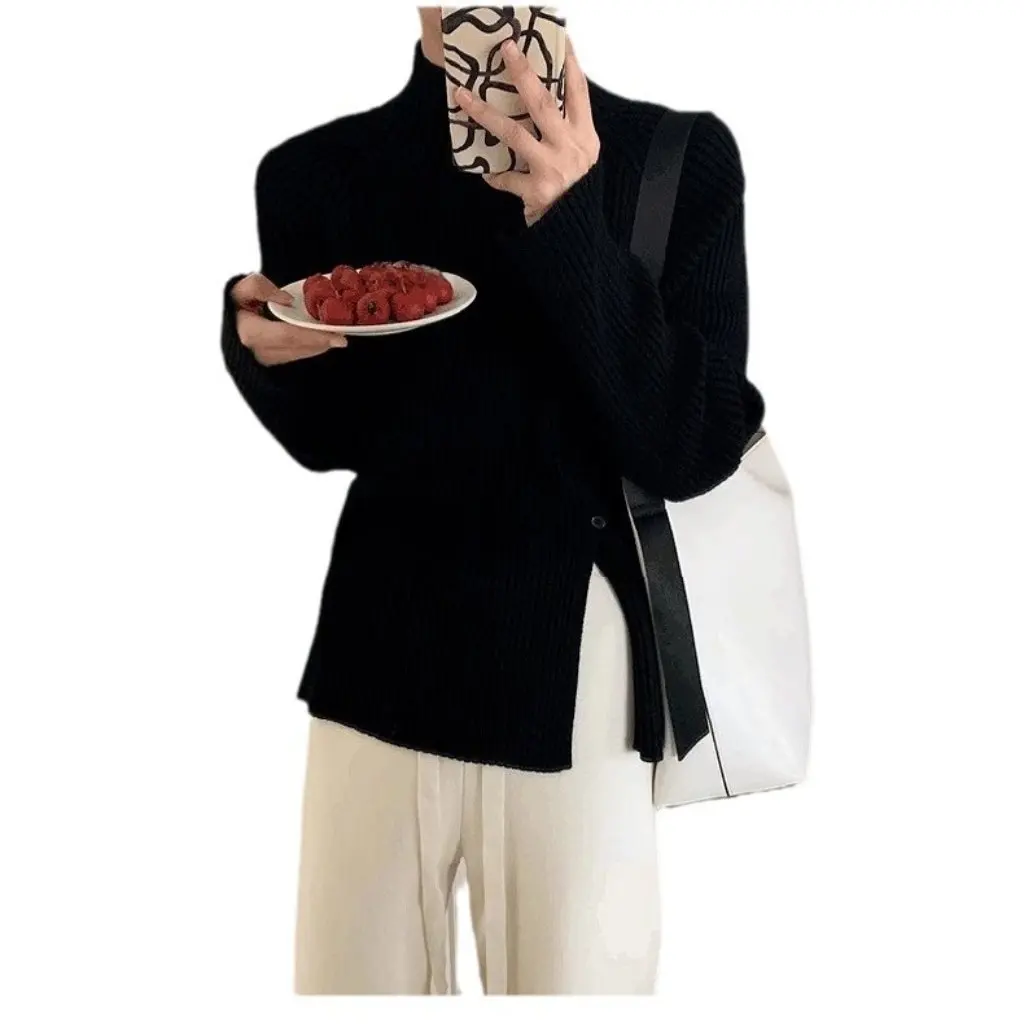 

Женский вязаный свитер с полуводолазкой, асимметричный подол, свободная рубашка с разрезом, утягивающая универсальная модная внутренняя одежда