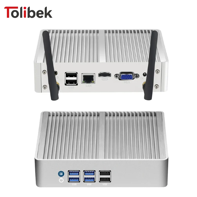 Tolibek Mini PC senza ventola HTPC Windows 10 Pro Intel Core i5 4200U Celeron DDR3L WiFi HD USB Office Descktop Computer Office Minipc