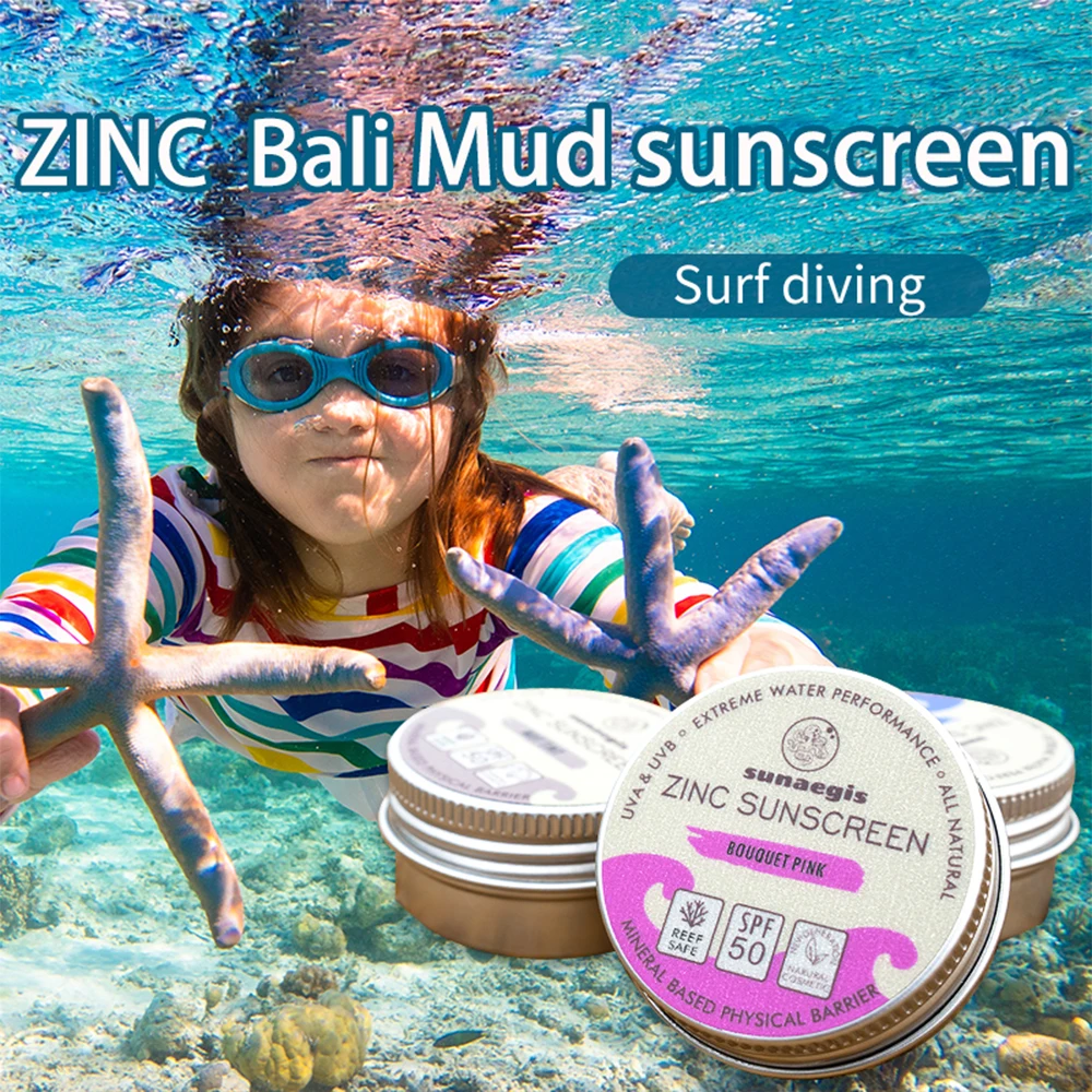 Bali ZINC scuba diving sunscreen mud surfing beach colorful physical sunscreen mud stick coral environmental protection SPF 50+