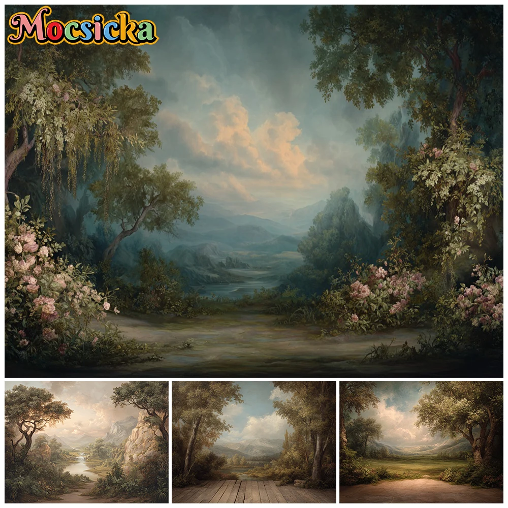 

Mocsicka Retro Oil Painting Photo Backdrop Dark Abstract Tree Photography Background Outdoor Natural Scenery Decor Studio Banner