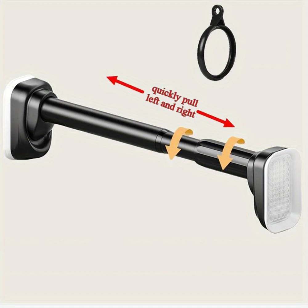 Extendable 40-500cm Shower Curtain Rod with Suction Cups, Steel Tension Pole, 33mm Diameter, No Drilling Extendable Curtain Pol image 3