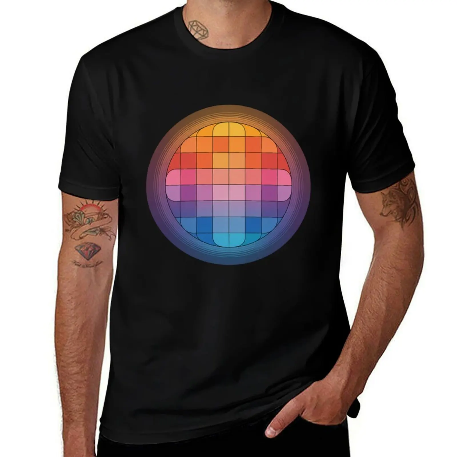 

Sunset Circle Grid T-Shirt cotton man t-shirts new edition T-shirts man slim fit t shirts for men