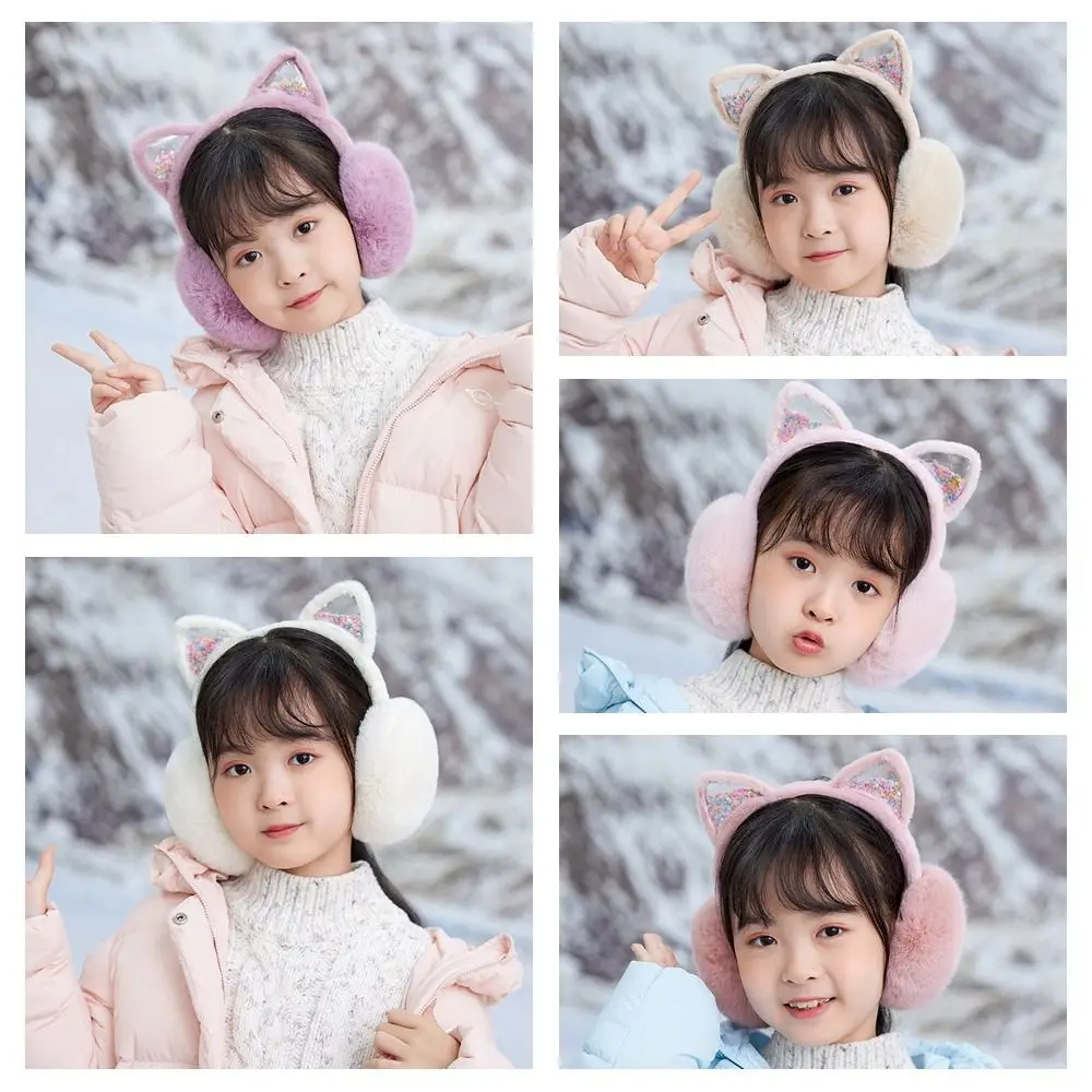 Penutup Telinga Lucu Penutup Telinga Mewah Kartun Glitter Penutup Telinga Kucing Penghangat Telinga Penutup Telinga Musim Dingin Dapat Dilipat Anak-anak