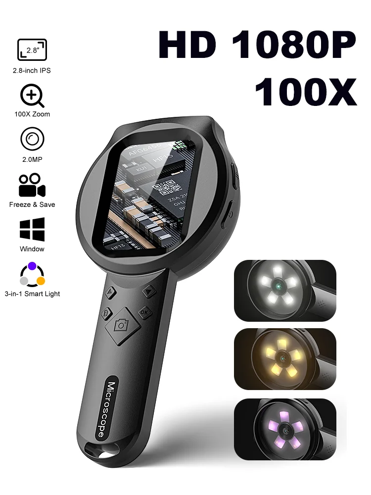LED Digitale Microscoop Vergrootglas Video 100X Vergroting 2.8 ''IPS Scherm Met Camera 2.0MP VOOR Elektronische Reparatie - afbeelding 2