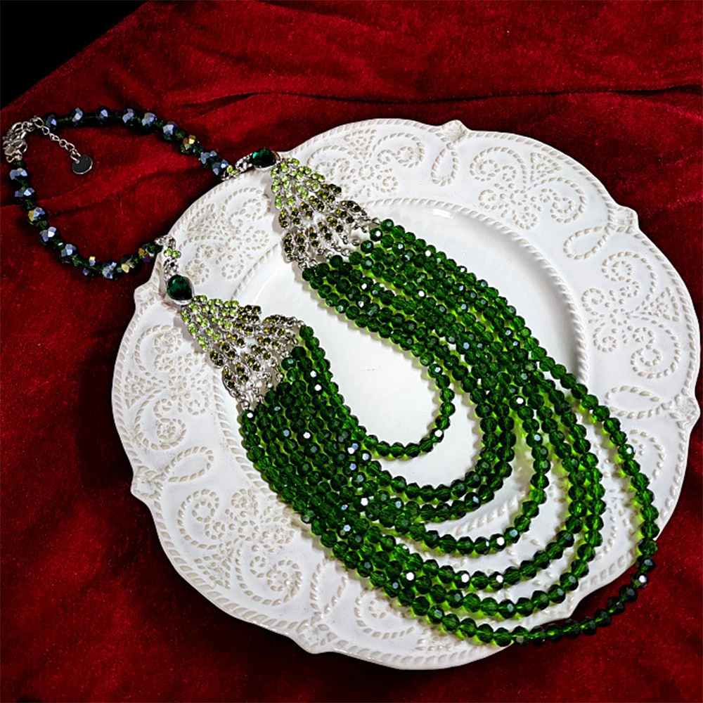 

Модные модные зеленые глазурованные серьги, ожерелье для женщин, подарок девушке, вечерние серьги-колье, винтажный комплект ювелирных изделий