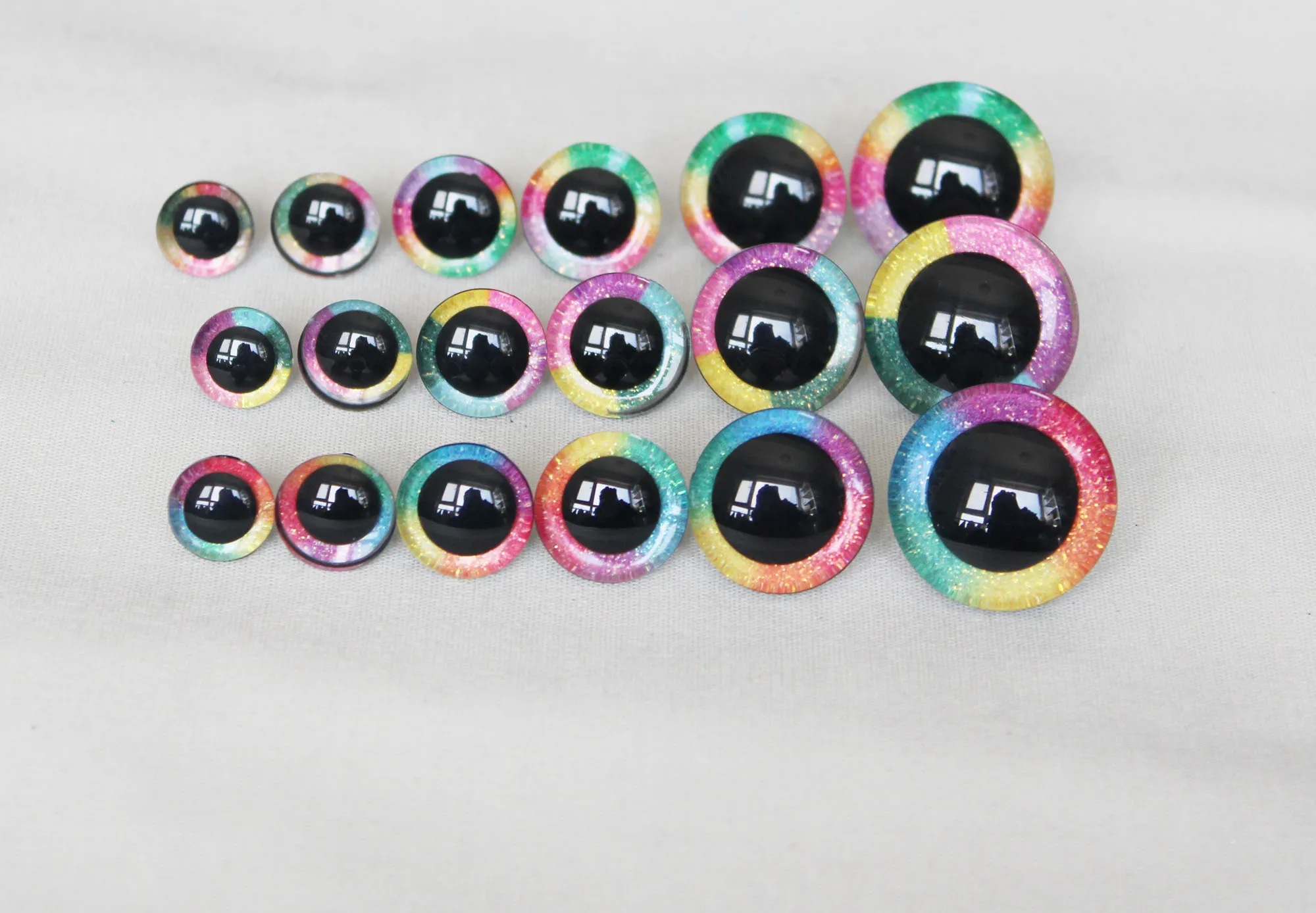 10pairs  9mm to 35mm 3D RAINBOW  glitter  toy eyes withback  washer for  diy plush  doll color option--R3