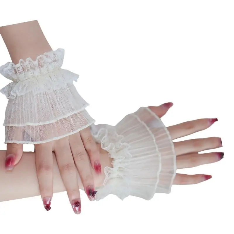 

652F Breathable Sheer Wrist Cuffs Fashion Photography Prop Pleated Lace Sheer