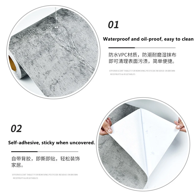 Industrial Wind Self-adhesive Wallpaper Cement Gray Sticker  Waterproof Retro Old Mottled Dark Gray Wallpaper